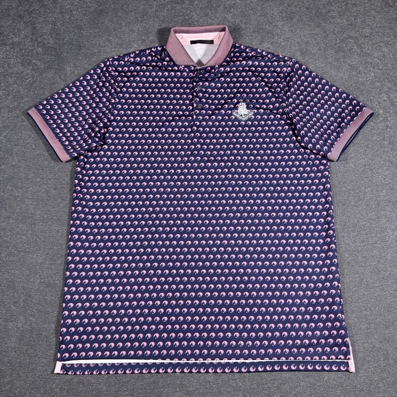 Greyson Polo Shirt Mens L Purple Wolf Moon Pattern Golf Performance Stretch - Picture 2 of 8